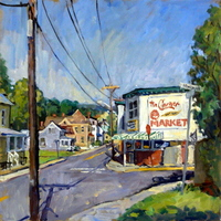 Corner Market, oil on canvas, sold