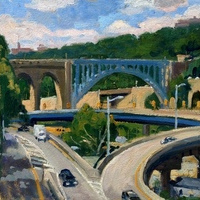 Cross Bronx Jumble, oil painting cityscape